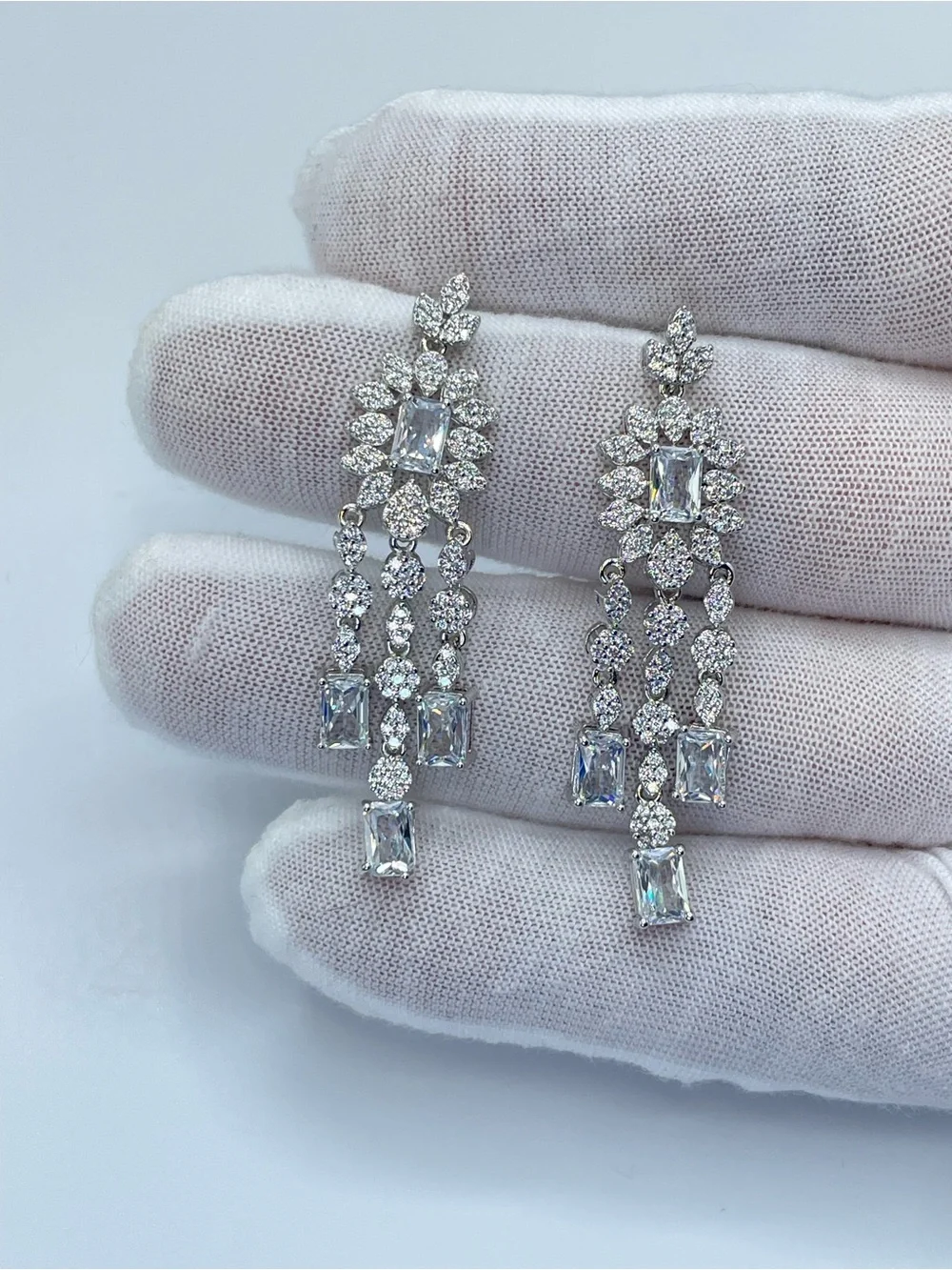 Swarovski Crystal Elements White Crystal Statement Dangle Bridal Earrings Formal